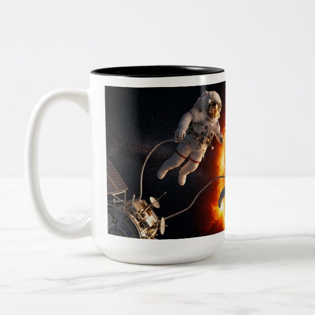 Three Astronauts Near a Sun Two-Tone Coffee Mug (Left)