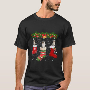Three Aussie Dog In Sock Christmas Santa Hat Xmas  T-Shirt