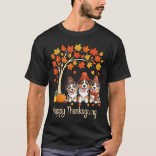 Three Australian Shepherd Dogs Fall Tree Happy Tha T-Shirt