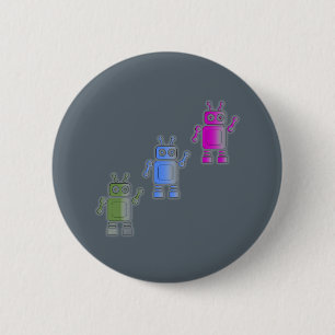 Three Awesome Retro Robots 6 Cm Round Badge