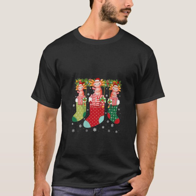 Three Axolotl in Socks Funny Ugly Christmas Sweate T-Shirt (Front)