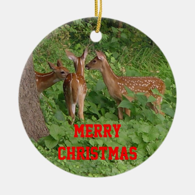 Three Baby Deer Christmas Ornament CUSTOMIZE Date (Front)