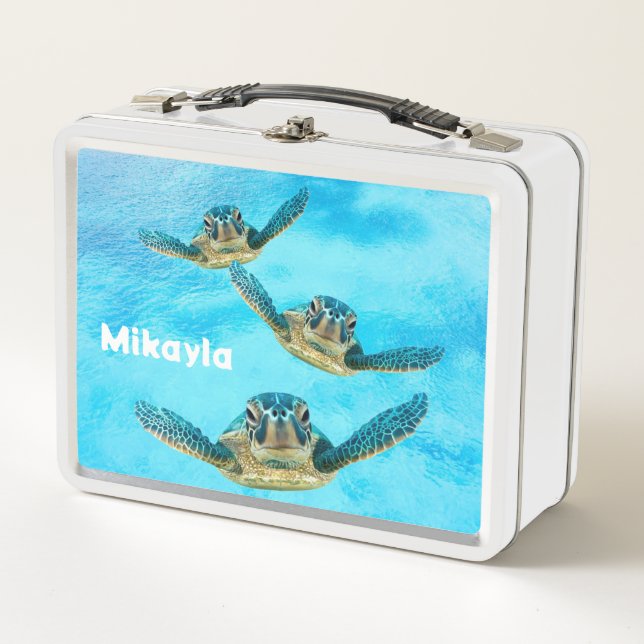 Three Baby Sea Turtles Swimming Metal Lunch Box (Front)