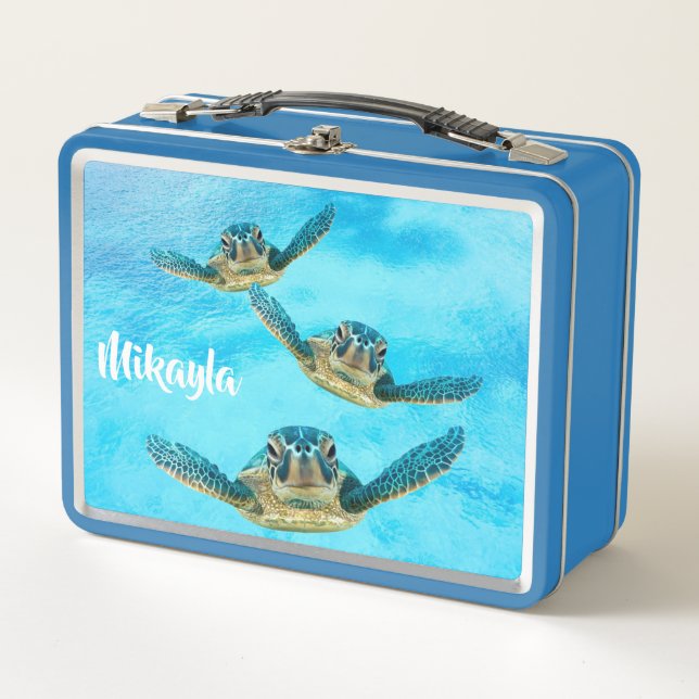 Three Baby Sea Turtles Swimming Metal Lunch Box (Front)
