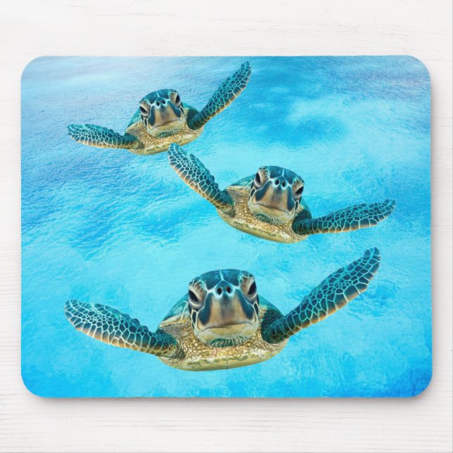 Three Baby Sea Turtles Swimming Mouse Mat (Front)