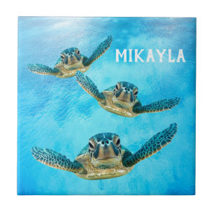 Three Baby Sea Turtles Swimming Tile