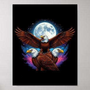 Three bald eagle moon meme funny bird lover  poster
