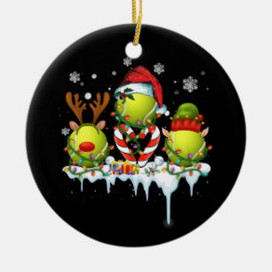 Three Ball Santa Reindeer Tennis Christmas Ceramic Tree Decoration