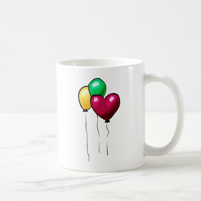 Three Balloons Red Yellow Green Heart Coffee Mug (Right)