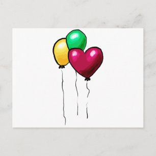 Three Balloons Red Yellow Green Heart Postcard