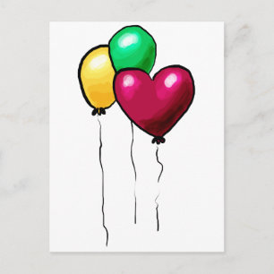 Three Balloons Red Yellow Green Heart Postcard