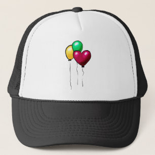Three Balloons Red Yellow Green Heart Trucker Hat