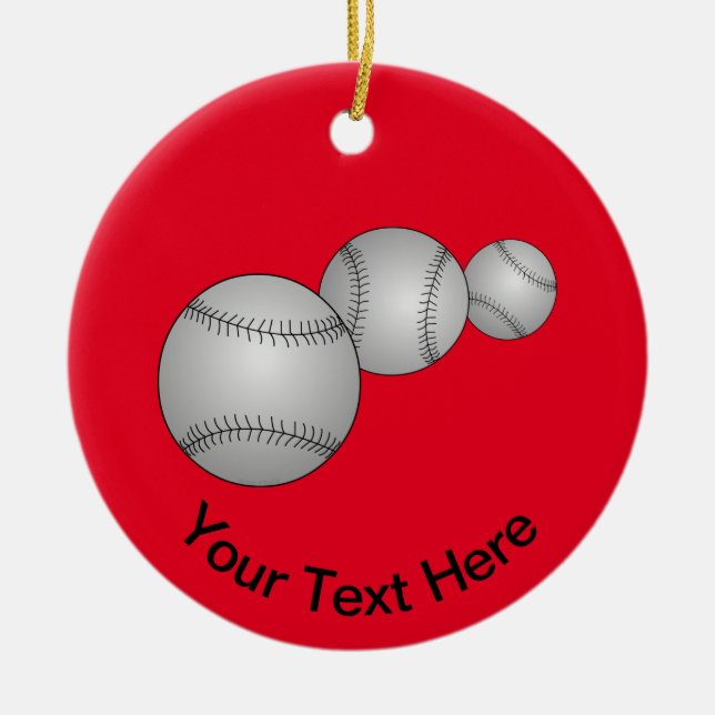Three Baseballs Ceramic Tree Decoration (Front)