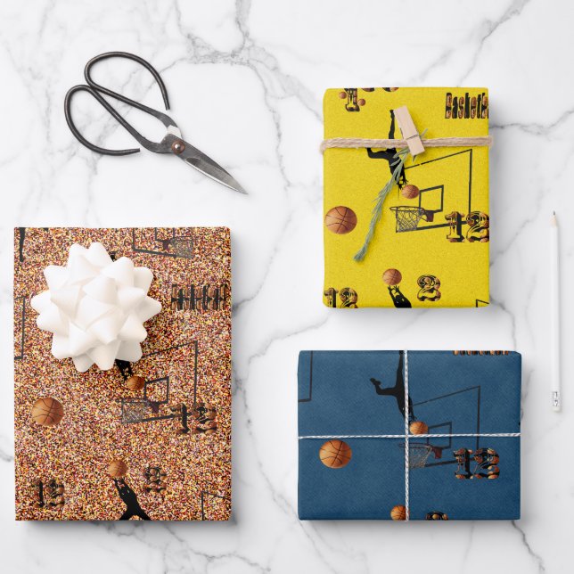 Three Basketball Images, Gift Wrap Sheets, (Front)