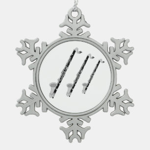 Three Bass Clarinets Snowflake Pewter Christmas Ornament