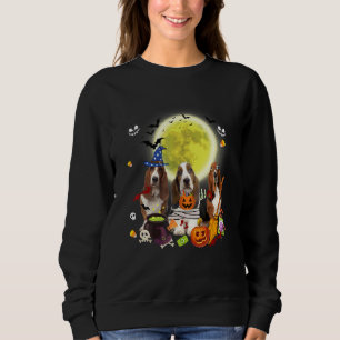 Three Basset Hound Dogs Witch Scary Mummy Hallowee Sweatshirt