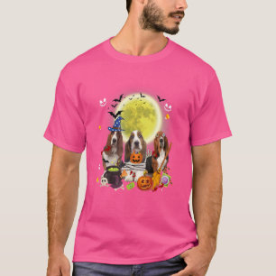 Three Basset Hound Dogs Witch Scary Mummy Hallowee T-Shirt