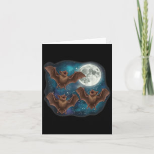 Three Bat Under Full Moon Funny Cosmic Meme Hallow Card