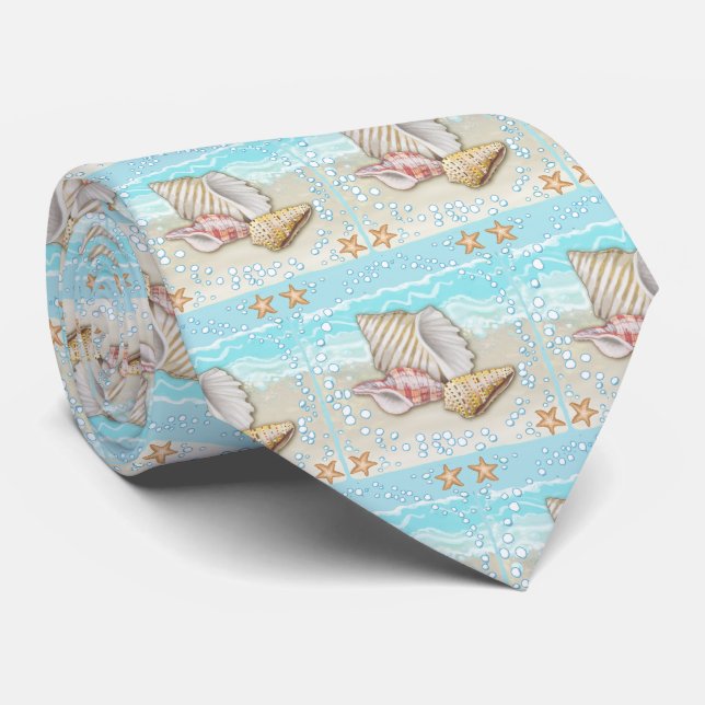 Three Beach Seashells Tie (Rolled)