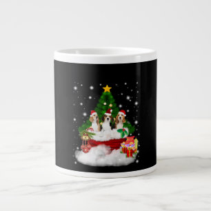 Three Beagles Santa Claus With Christmas Tree Large Coffee Mug