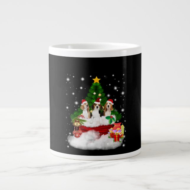 Three Beagles Santa Claus With Christmas Tree Large Coffee Mug (Front)