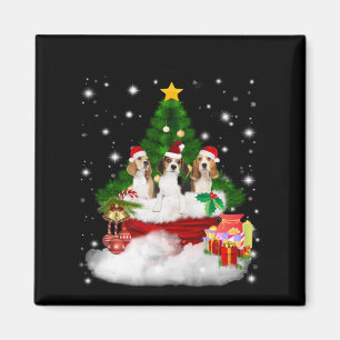 Three Beagles Santa Claus With Christmas Tree Magnet