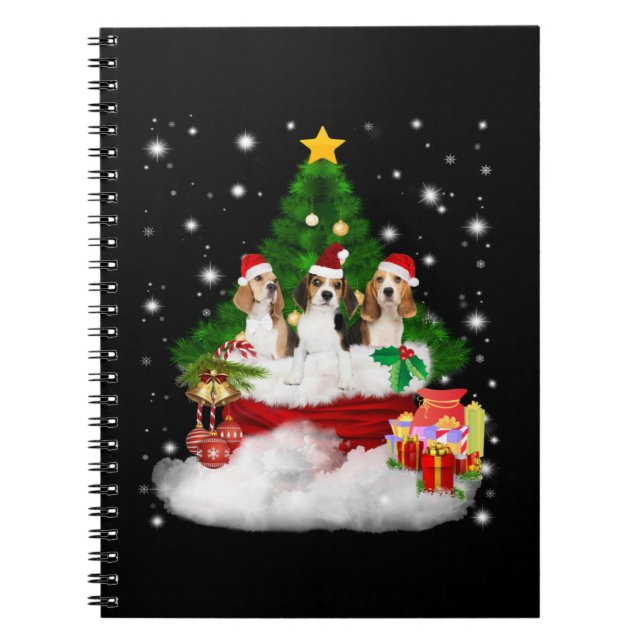 Three Beagles Santa Claus With Christmas Tree Notebook (Front)