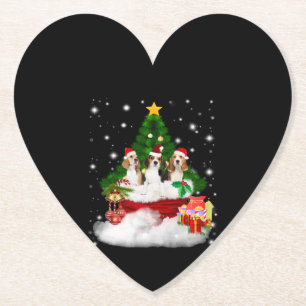 Three Beagles Santa Claus With Christmas Tree Paper Coaster