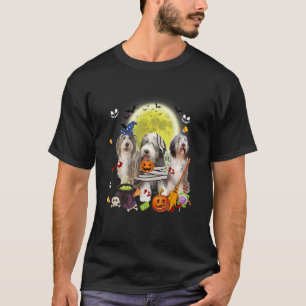 Three Bearded Collie Dogs Witch Scary Mummy Hallow T-Shirt
