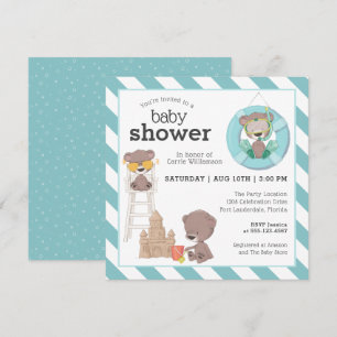 Three Bears at the Beach Baby Shower for Boy Invitation