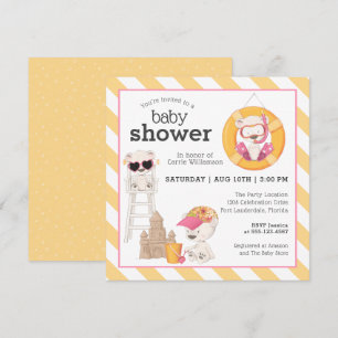 Three Bears at the Beach Baby Shower for Girl Invitation