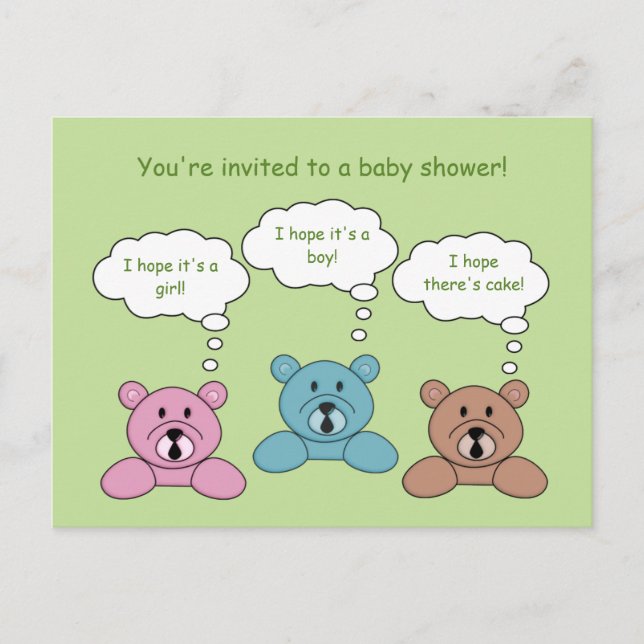 Three Bears Baby Shower Invitation Postcard (Front)