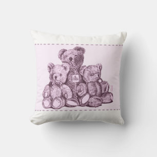 Three Bears Pink Throw Pillow