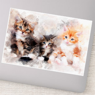 Three beautiful and cute kittens watercolor