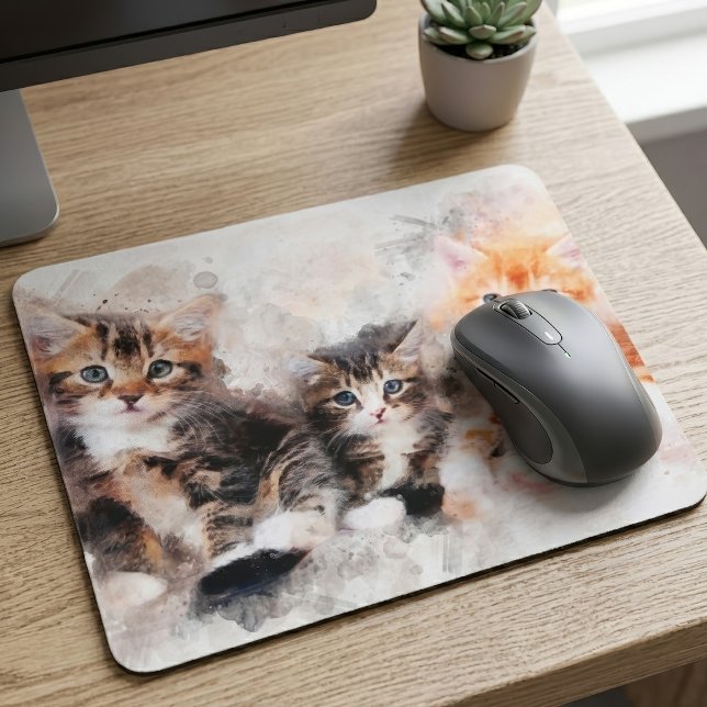Three beautiful and cute kittens watercolor mouse mat (Three beautiful and cute kittens watercolor. mouse pad)