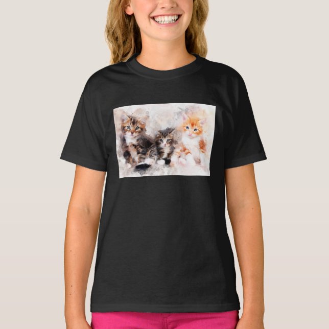 Three beautiful and cute kittens watercolor T-Shirt (Front)