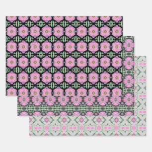 Three Beautiful Coordinating Designs With Pink  Wrapping Paper Sheet