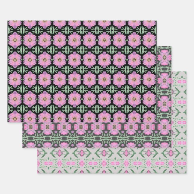Three Beautiful Coordinating Designs With Pink  Wrapping Paper Sheet (Set)