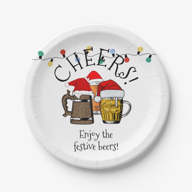 THREE BEERS CHEERS Christmas Paper Plate (Front)