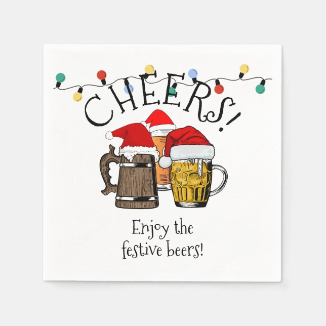 THREE BEERS CHEERS Christmas Square Paper Napkin (Front)