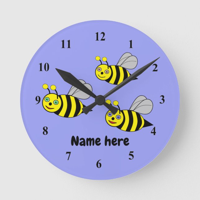 Three Bees on a blue Acrylic wall clock (Front)