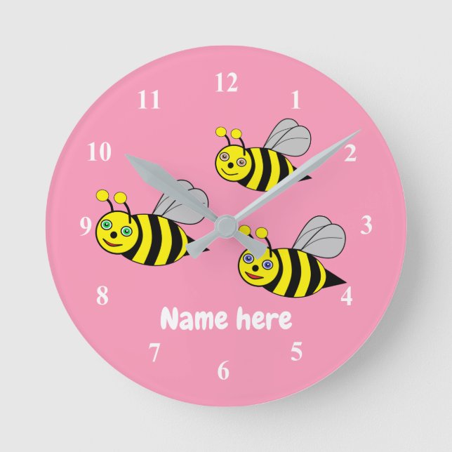 Three Bees on a pink Acrylic wall clock (Front)