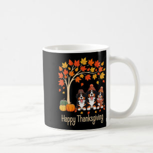 Three Bernese Mountain Dogs Fall Tree Happy Thanks Coffee Mug
