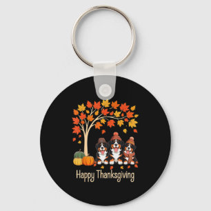 Three Bernese Mountain Dogs Fall Tree Happy Thanks Key Ring