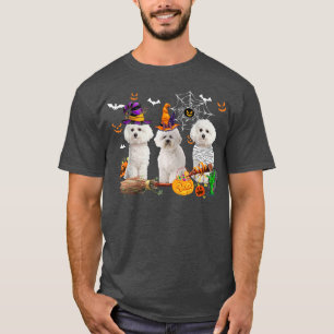 Three Bichon Frise Dogs Witch Halloween Mummy Scar T-Shirt