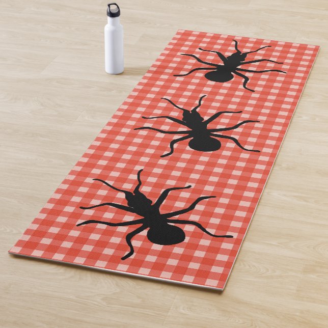 Three big Crawling Black Ants on Picnic Tablecloth Yoga Mat (In Situ)