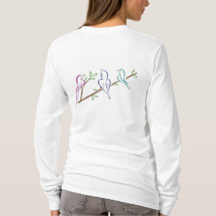 three birds on branch and peacock feather T-Shirt