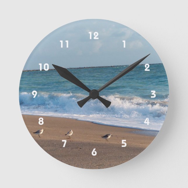three birds on shore photo florida beach round clock (Front)