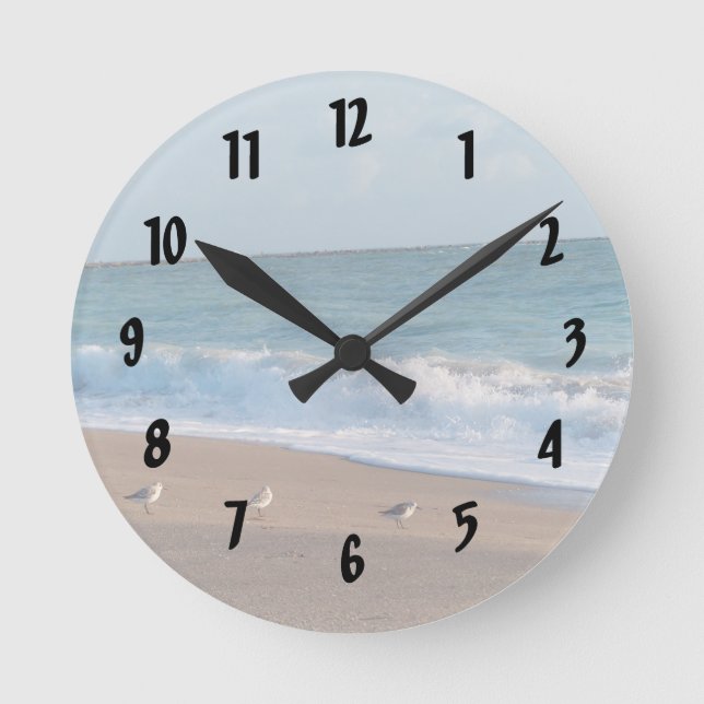 three birds on shore photo florida beach round clock (Front)