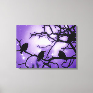 Three Birds, Sparkling Amethyst Sky Canvas Print